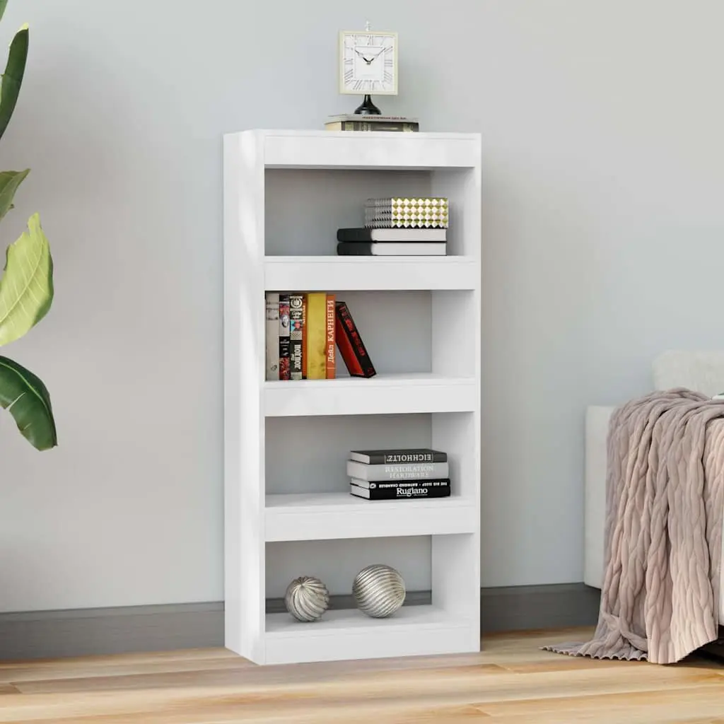 Book Cabinet Room Divider Engineered Wood 60W x 30D x 135H cm White High Gloss