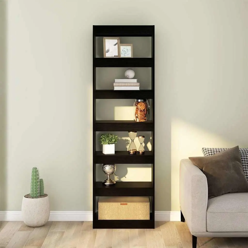 Wooden Room Divider Storage Unit Black 60cm Width 30cm Depth 198cm Height Shelving Cabinet