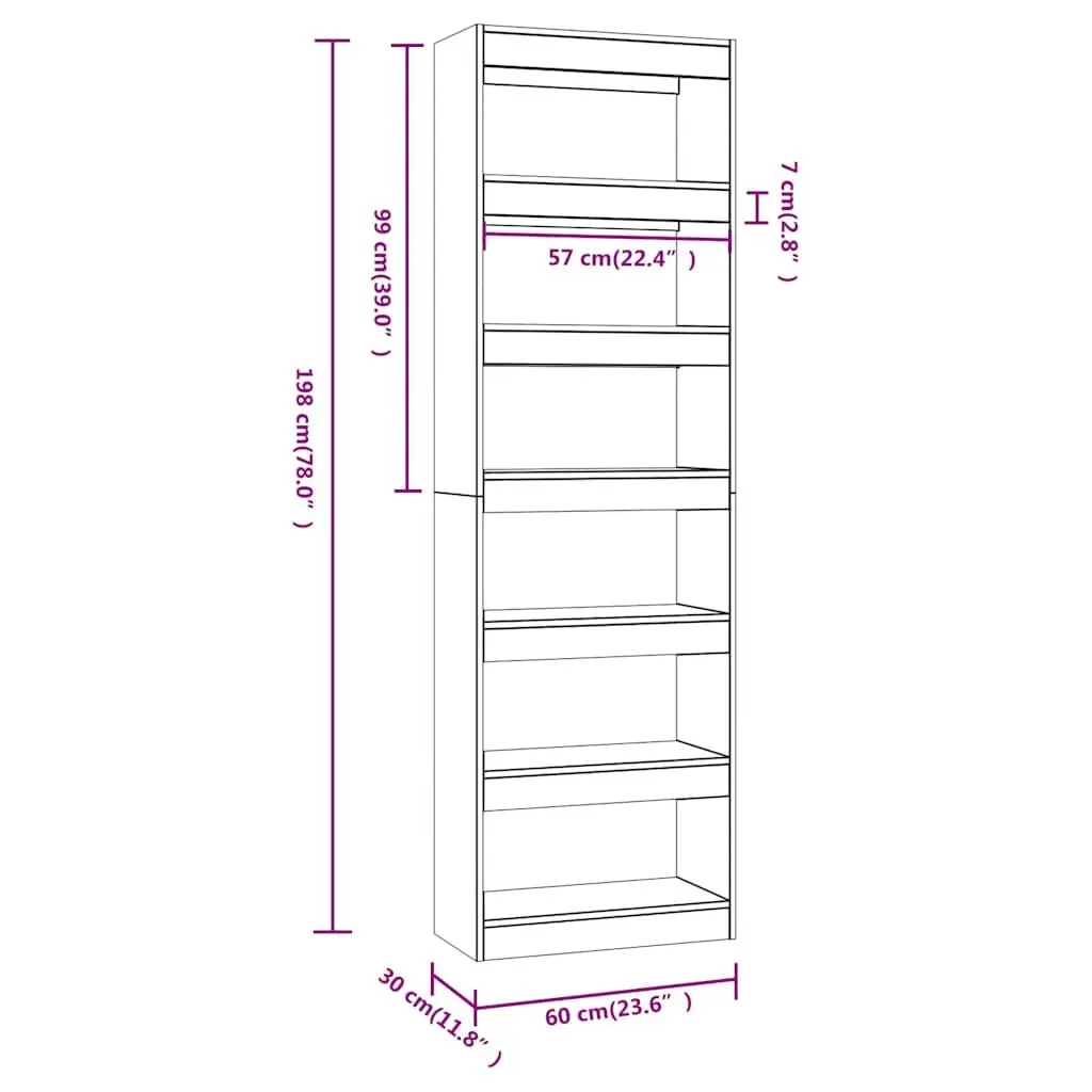 Wooden Room Divider Storage Unit Black 60cm Width 30cm Depth 198cm Height Shelving Cabinet
