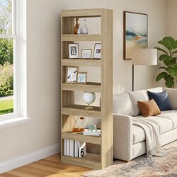 Book Cabinet Room Divider Tall Wooden Shelving Unit Brown Storage Bookcase
