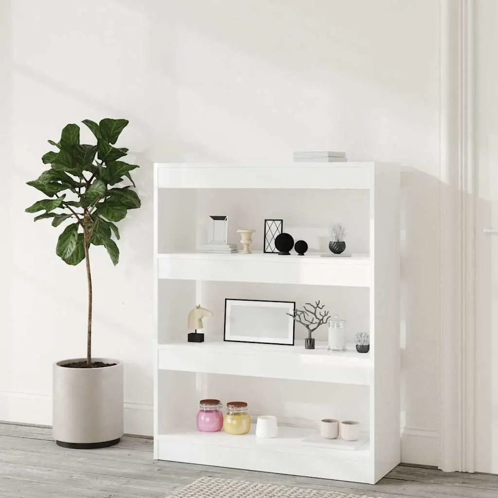 Book Cabinet Engineered Wood 80x30x103cm High Gloss White Storage Shelving Unit