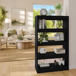 Black Book Cabinet Room Divider Wooden Shelving Unit Storage Organiser Display