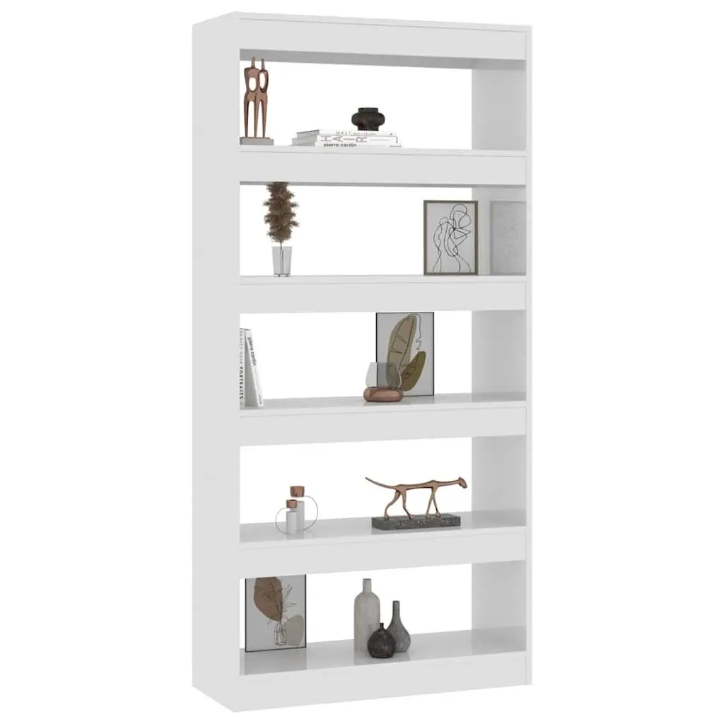 Room Divider Book Cabinet Engineered Wood Storage Organiser 80cm Width 30cm Depth 166cm Height White High Gloss