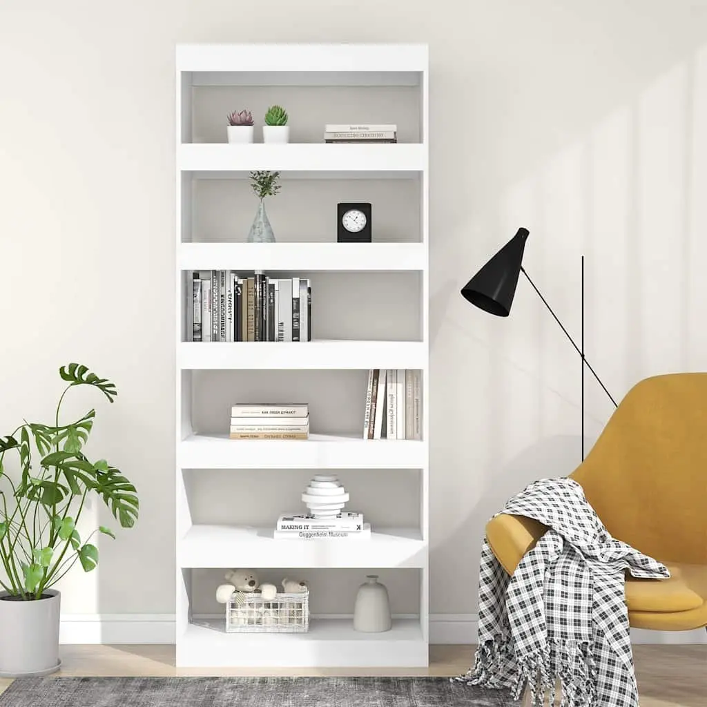 White Engineered Wood Book Cabinet 80x30x198cm Storage Room Divider Shelf