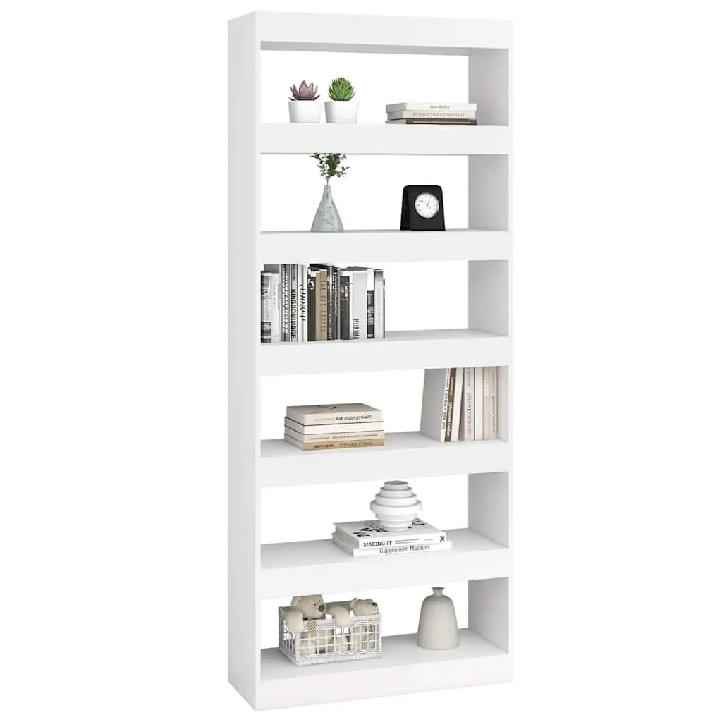 White Engineered Wood Book Cabinet 80x30x198cm Storage Room Divider Shelf
