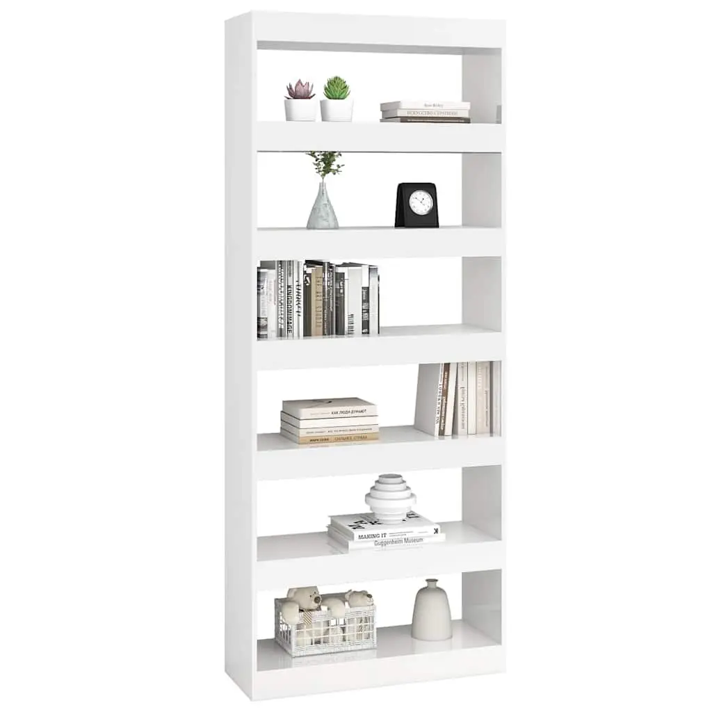 Book Cabinet Engineered Wood 80x30x198 cm High Gloss White Standing Bookshelf Room Divider