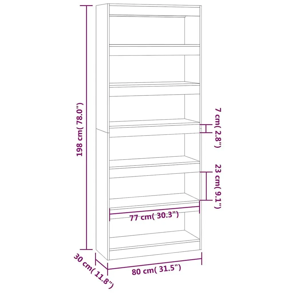 Book Cabinet Engineered Wood 80x30x198 cm High Gloss White Standing Bookshelf Room Divider