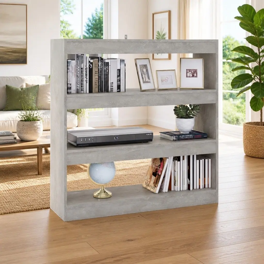 Book Cabinet Room Divider Grey Storage Shelf 100W x 30D x 103H cm