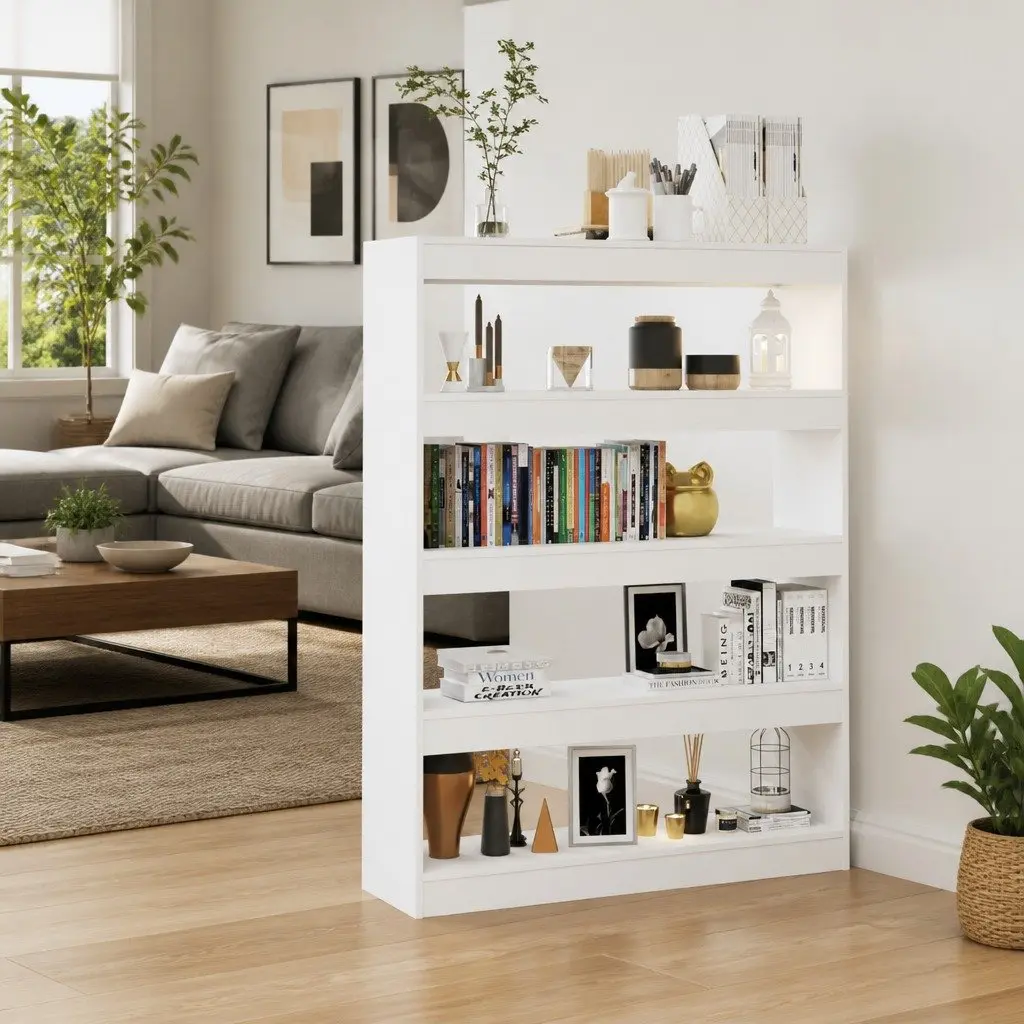 Book Cabinet White Room Divider Shelving Unit Storage Bookcase 100W x 30D x 135H cm