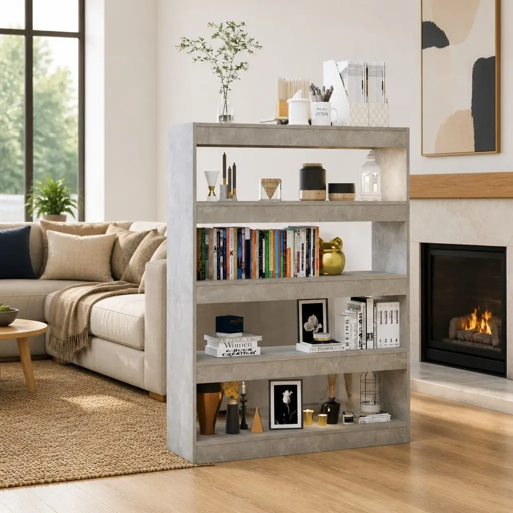 Book Cabinet Grey Shelving Unit Room Divider Storage Bookcase 100W x 30D x 135H cm