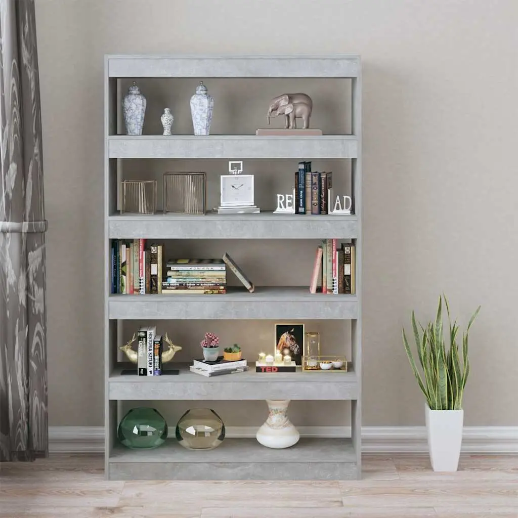 Book Cabinet Wooden Standing Shelf Storage Organizer Room Divider 100W x 30D x 166H cm Concrete Grey
