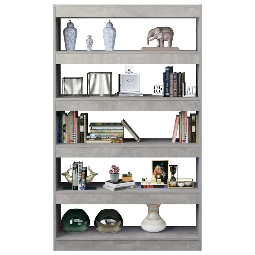 Book Cabinet Wooden Standing Shelf Storage Organizer Room Divider 100W x 30D x 166H cm Concrete Grey