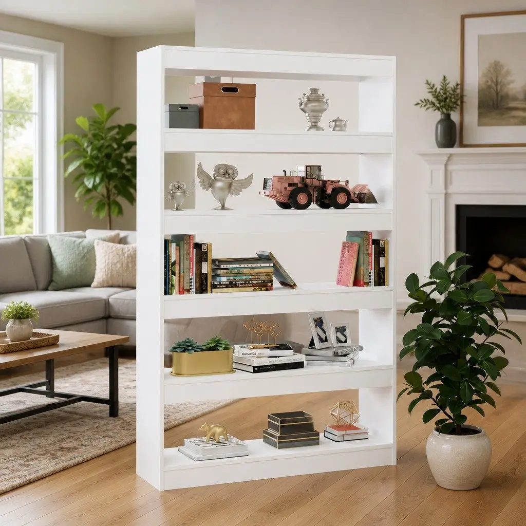 Book Cabinet Wooden High Gloss White 100 x 30 x 166 cm Shelving Storage Bookshelf