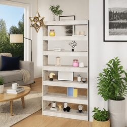 Book Cabinet Room Divider Grey Engineered Wood Shelving Storage 100x30x198cm