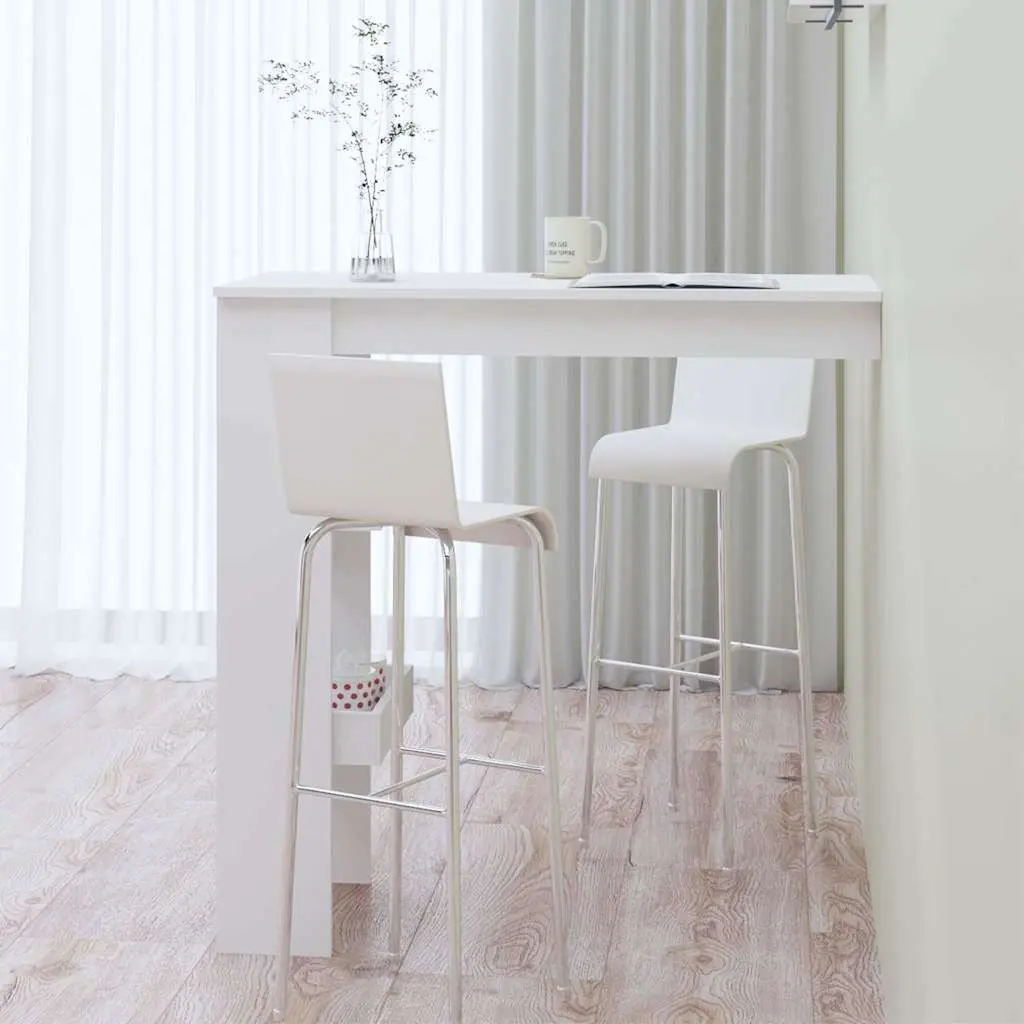 Wall-Mounted Table Engineered Wood White 102x45x1035cm Kitchen Dining Storage Compartments
