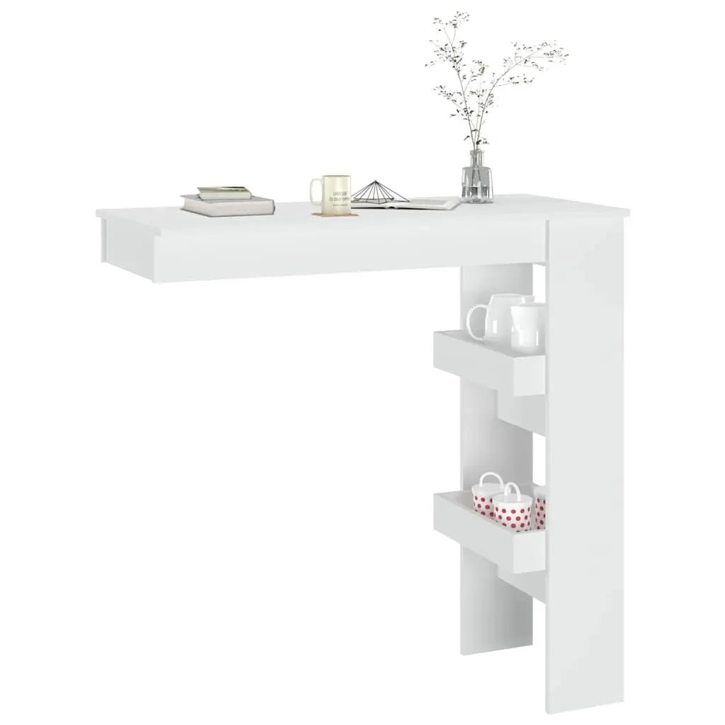 Wall-Mounted Table Engineered Wood White 102x45x1035cm Kitchen Dining Storage Compartments