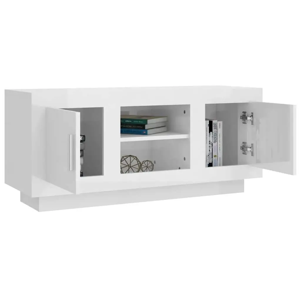 TV Cabinet Engineered Wood 102cm White High Gloss Modern Storage Unit Media Stand Shelves Organiser