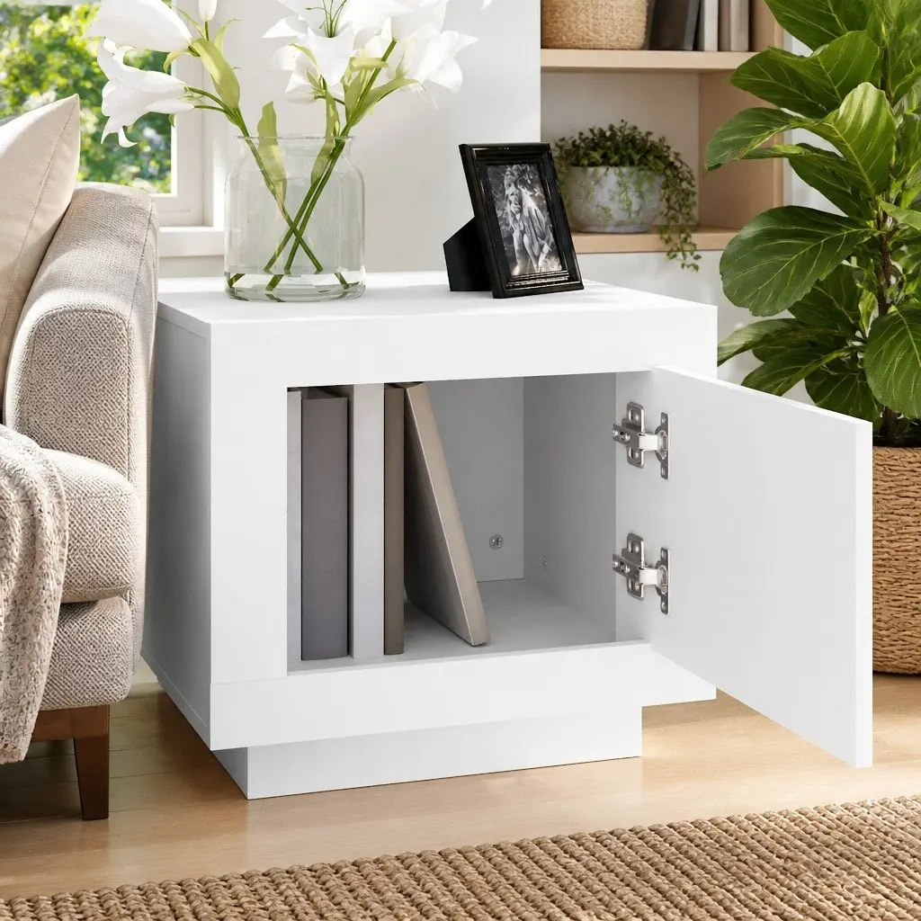 White Coffee Table Engineered Wood Storage Cabinet 51W x 50D x 45H cm Living Room Accent Furniture