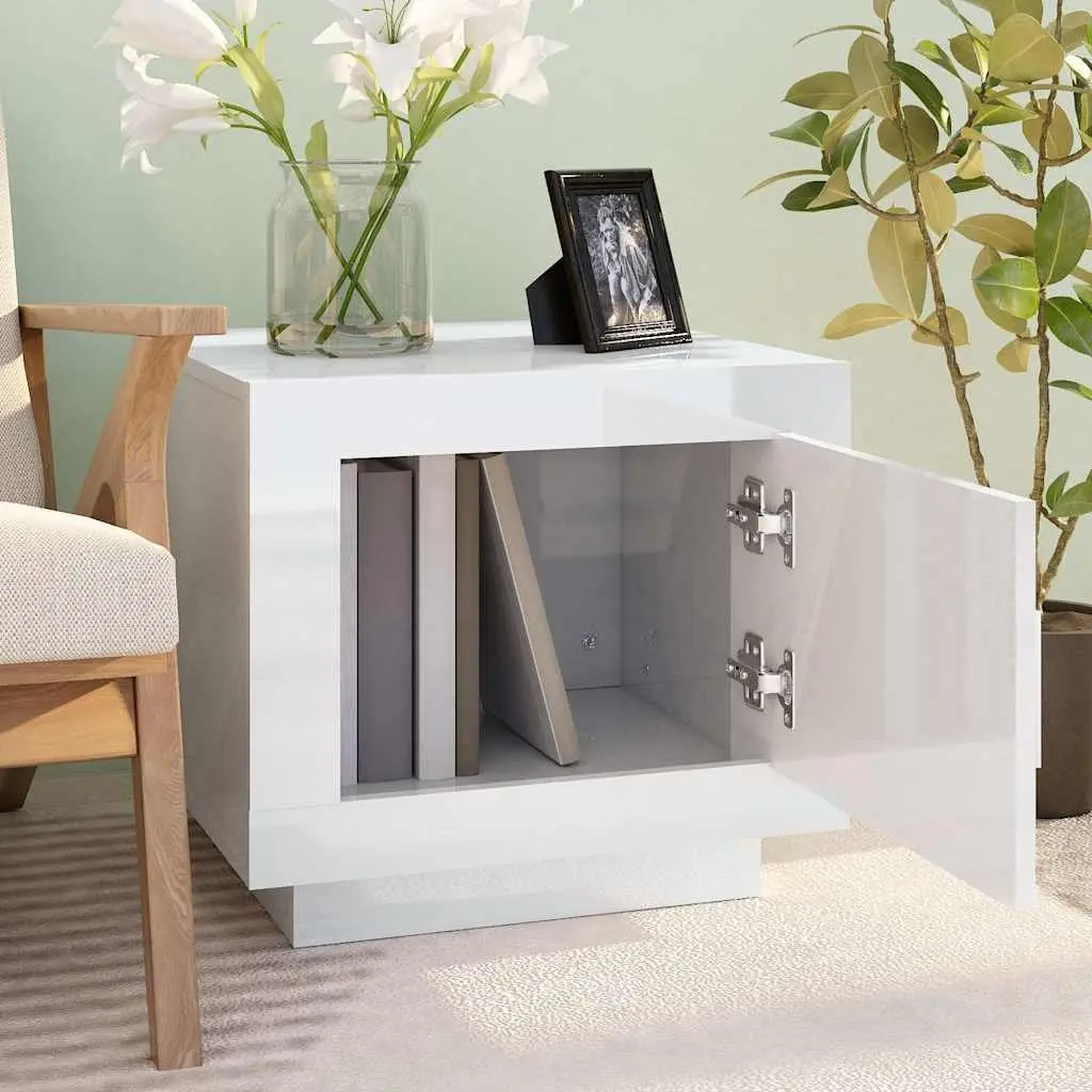Coffee Table Engineered Wood 51 x 50 x 45 cm High Gloss White Storage with Door