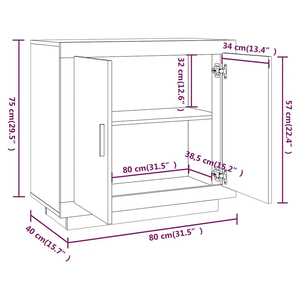 Sideboard Engineered Wood 80x40x75 cm White Buffet Cabinet 2 Door Compartments