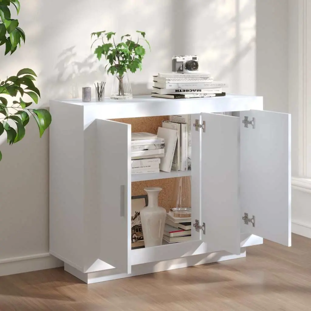 Sideboard Engineered Wood 92 x 35 x 75 cm White Storage Cabinet with Doors and Shelves for Living Room Bedroom Furniture