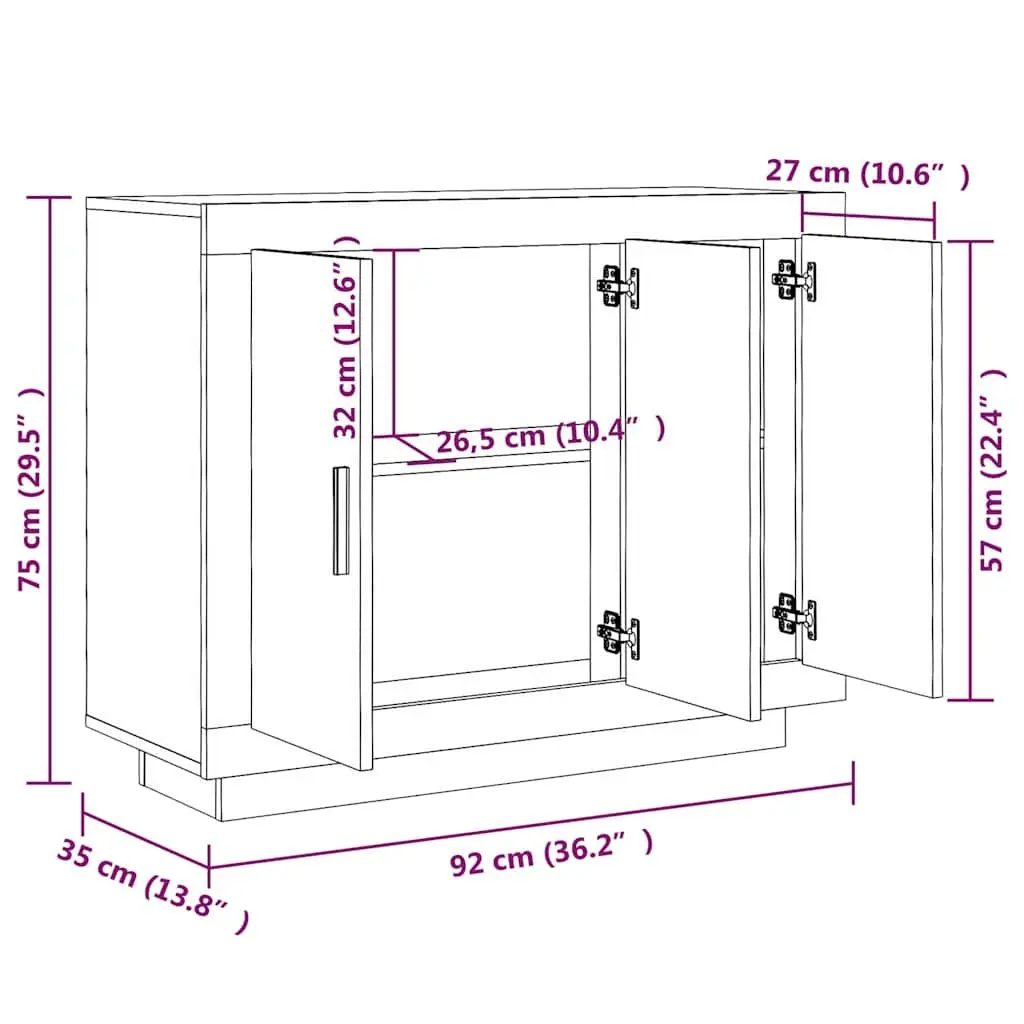 Sideboard Engineered Wood 92 x 35 x 75 cm White Storage Cabinet with Doors and Shelves for Living Room Bedroom Furniture