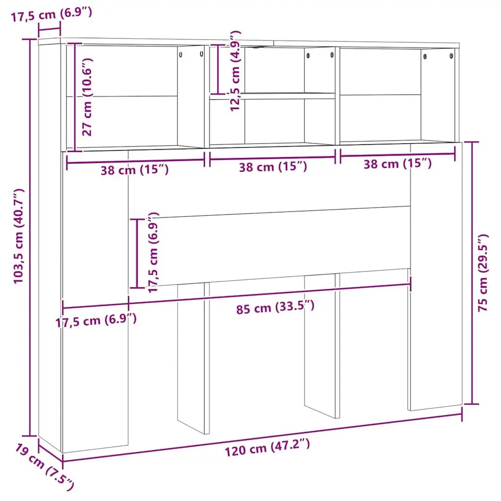 Headboard Cabinet White 120cm Bedroom Wall Storage Organiser with Compartments