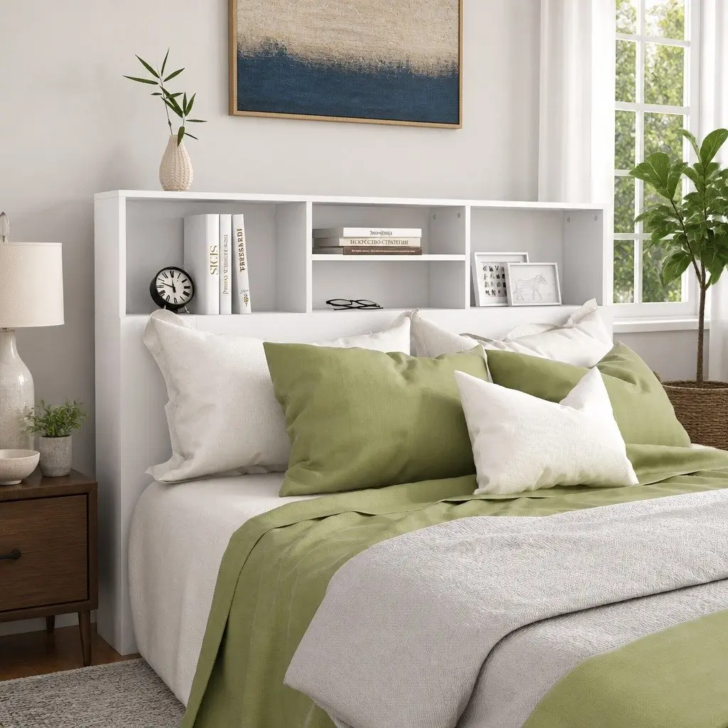 Headboard Cabinet Engineered Wood White Wall-Mounted Bedroom Storage Bookcase 140 x 19 x 103.5 cm