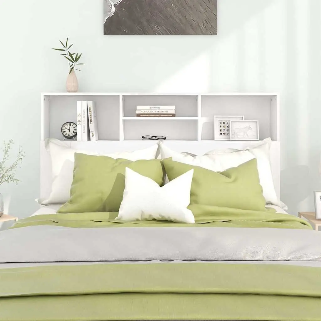 Headboard Cabinet Engineered Wood White Wall-Mounted Bedroom Storage Bookcase 140 x 19 x 103.5 cm