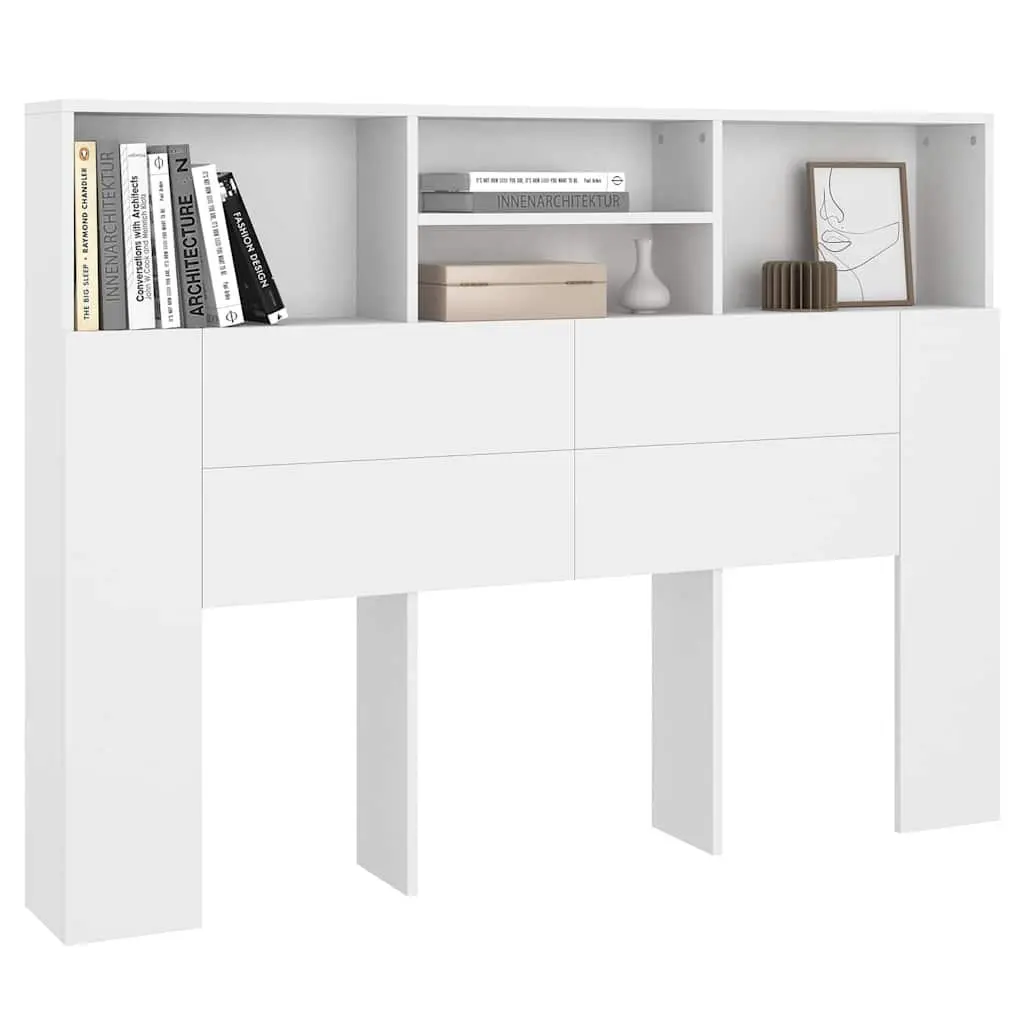 Headboard Cabinet Engineered Wood White Wall-Mounted Bedroom Storage Bookcase 140 x 19 x 103.5 cm