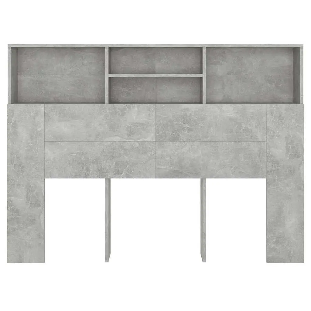 Storage Cabinet Headboard Engineered Wood 140cm Grey Bedroom Wall Organizer with Compartments