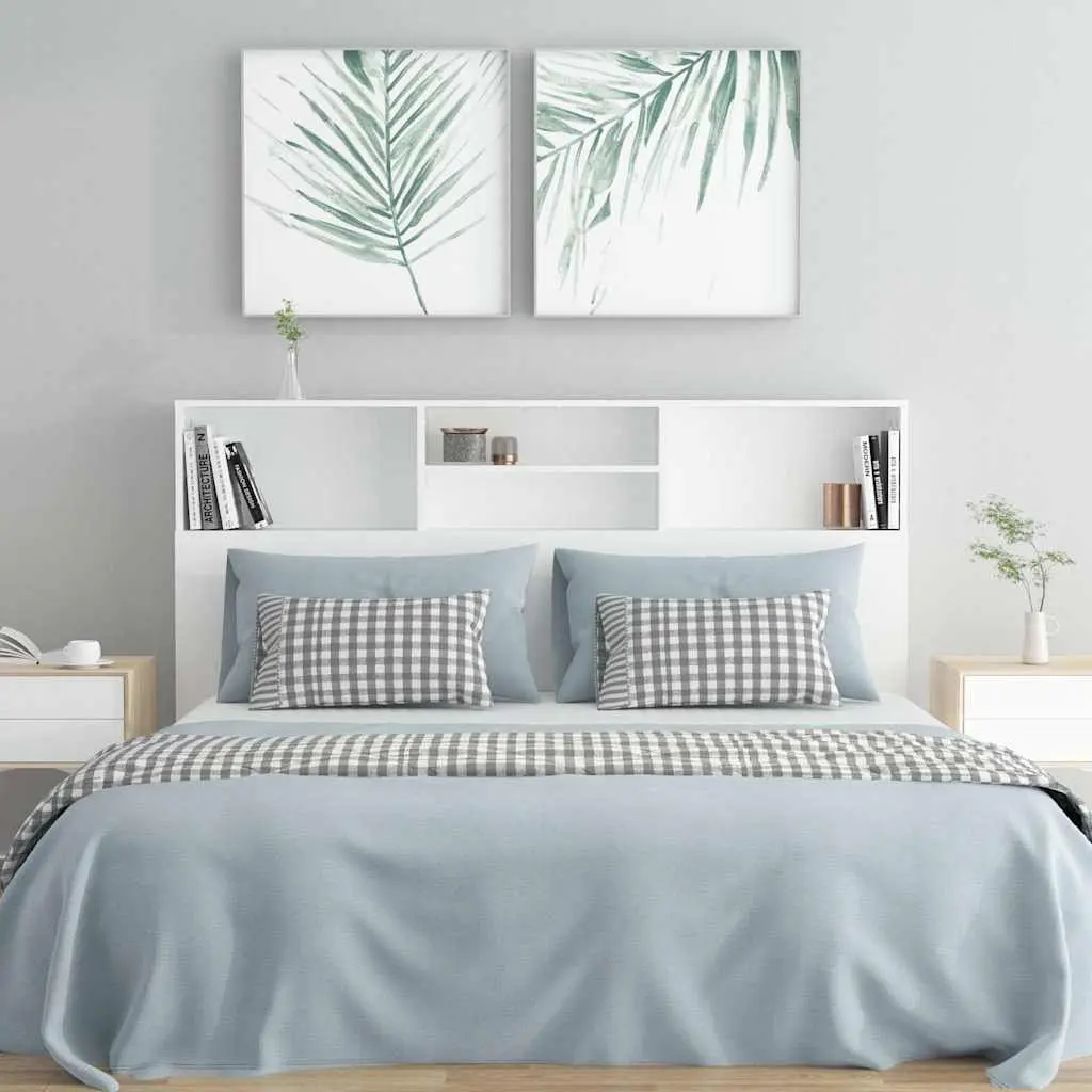 Wall-Mount Bookcase Headboard Cabinet 160cm Engineered Wood White Bedroom Storage