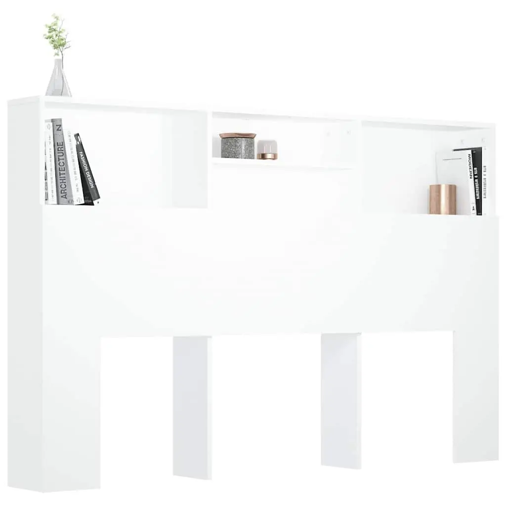 Wall-Mount Bookcase Headboard Cabinet 160cm Engineered Wood White Bedroom Storage