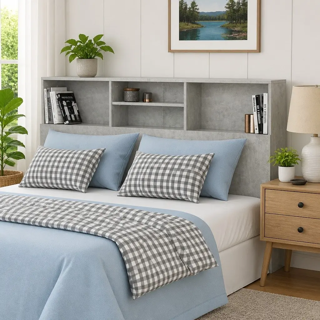 Grey Headboard Cabinet for Space-Saving Storage
