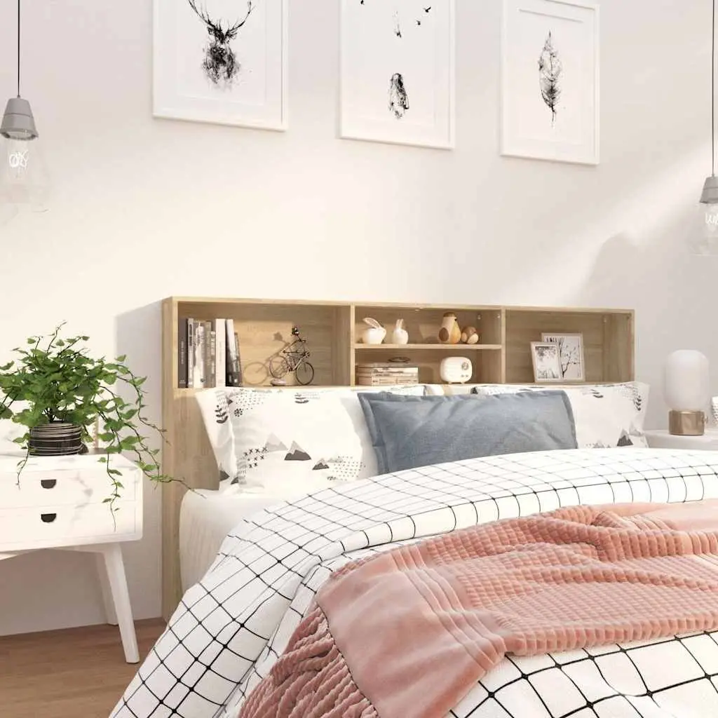 Brown Headboard Bedroom Storage Cabinet 180cm Engineered Wood with Compartments