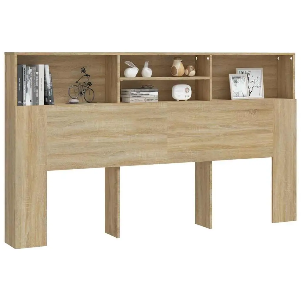 Brown Headboard Bedroom Storage Cabinet 180cm Engineered Wood with Compartments