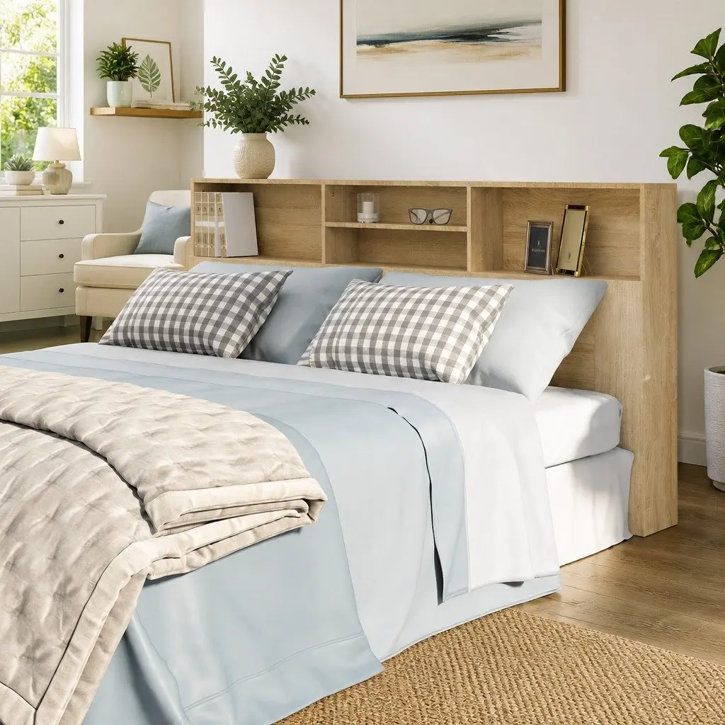 Headboard Cabinet Engineered Wood 200cm Brown Sonoma Oak Bedroom Storage Furniture