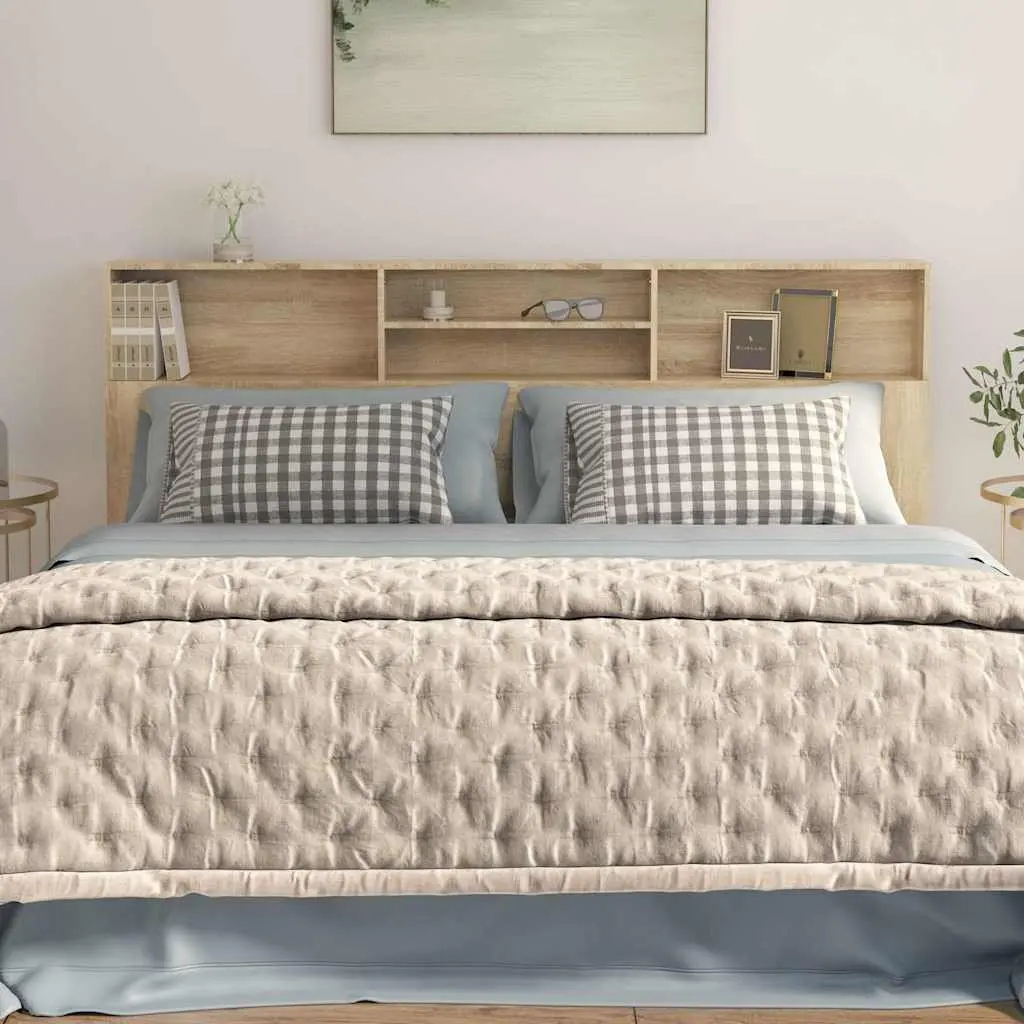 Headboard Cabinet Engineered Wood 200cm Brown Sonoma Oak Bedroom Storage Furniture