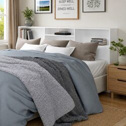 Headboard Cabinet White 220 cm Wall Mounted Storage Bedroom Furniture Organiser