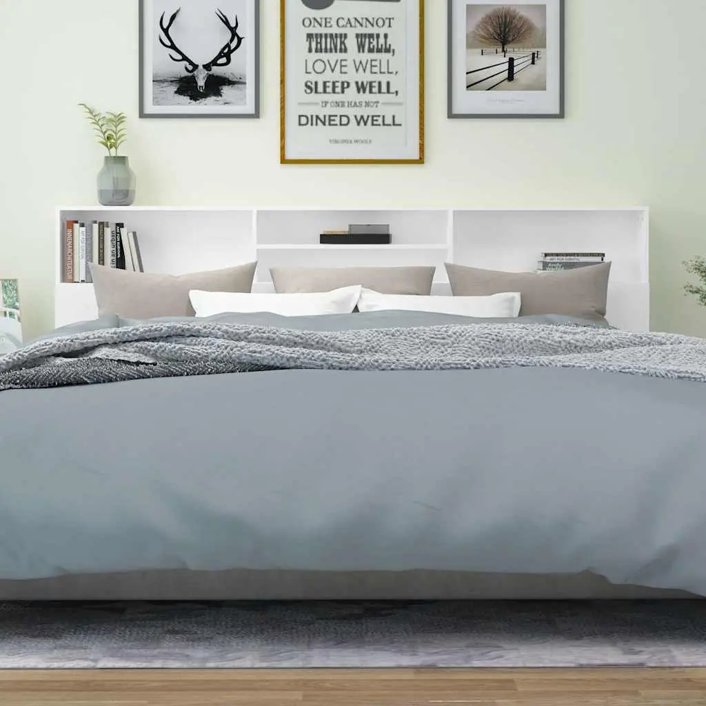 Headboard Cabinet Engineered Wood 220 cm White Wall Mounted Storage Bedroom Furniture