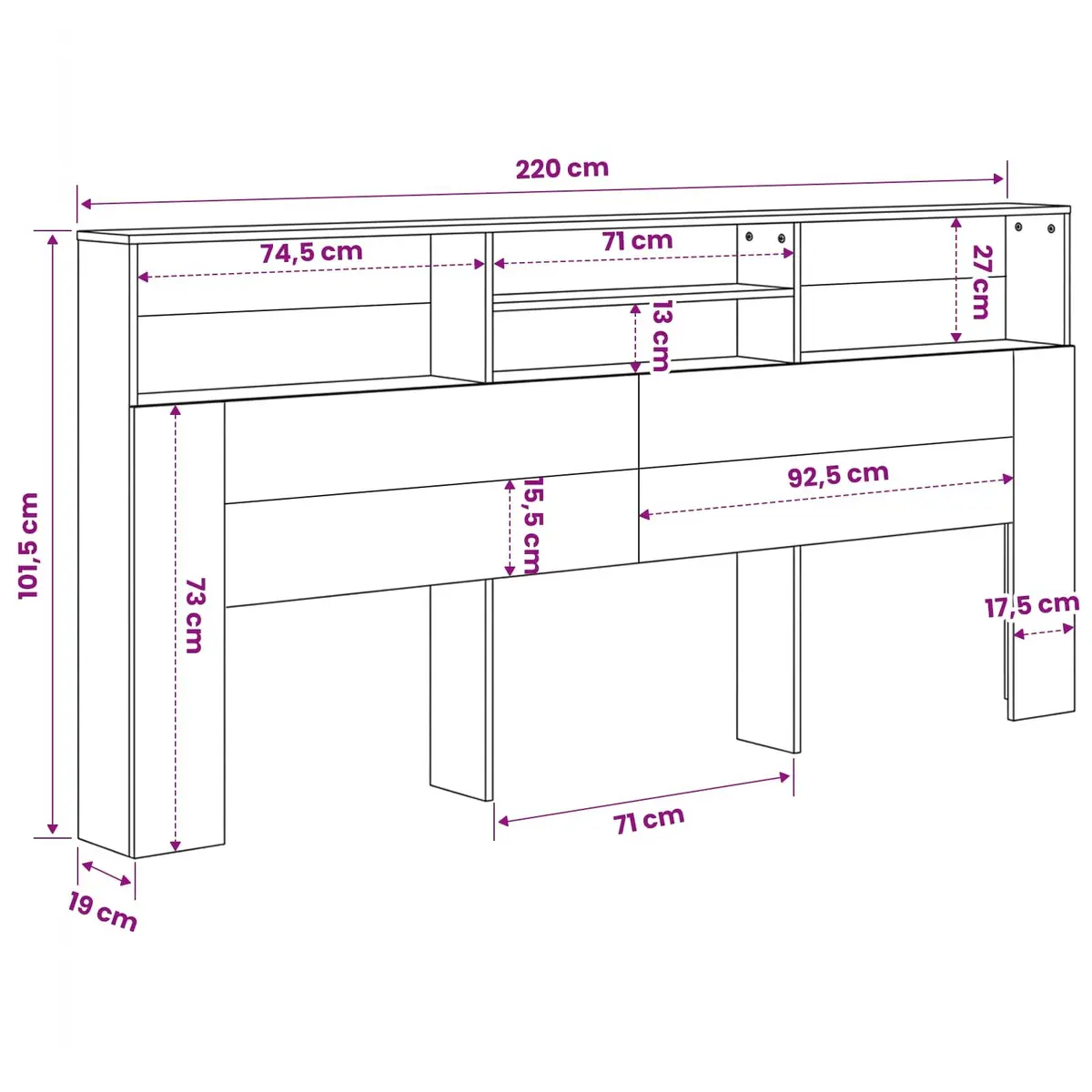 Headboard Cabinet Engineered Wood 220 cm White Wall Mounted Storage Bedroom Furniture