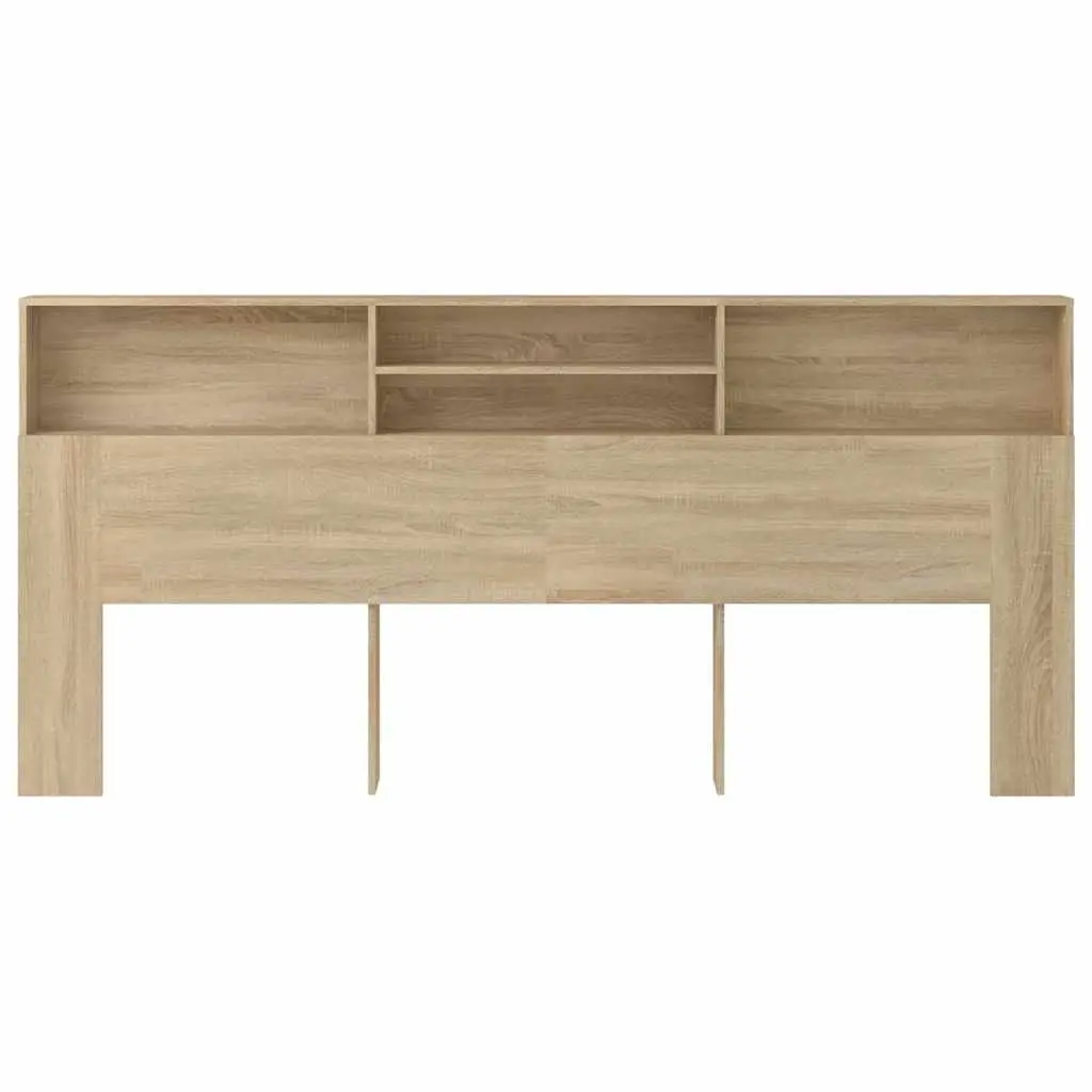 Brown Wall-Mounted Headboard Cabinet 220cm Engineered Wood Bedroom Storage with 4 Compartments