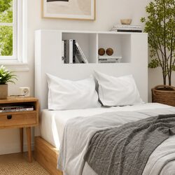 White Headboard Cabinet with Storage Compartments Bedroom Wall-Mounted Furniture