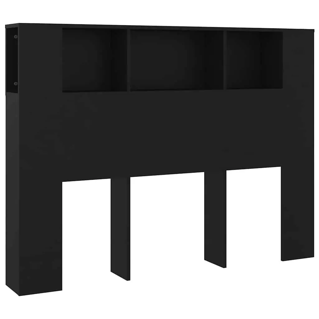 Headboard Cabinet Black 140cm Wall-Mounted Bedroom Storage Bookcase with 5