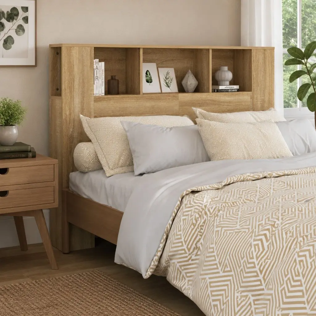 Headboard Cabinet Wall-Mounted Engineered Wood 140cm Brown Oak