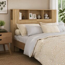 Practical Wall-Mounted Headboard with Storage Solutions