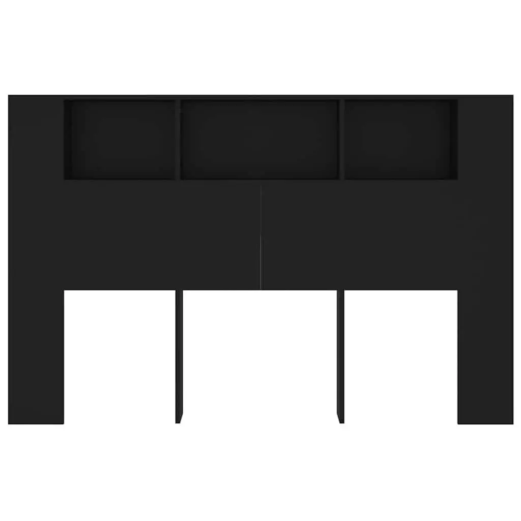Wall-Mounted Black Headboard Cabinet 160cm Engineered Wood Bedroom Storage Bookcase Five Compartments