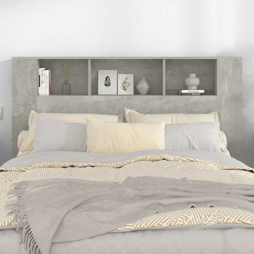 Headboard Cabinet Grey Wall-Mounted Bedroom Storage Organiser Compartments