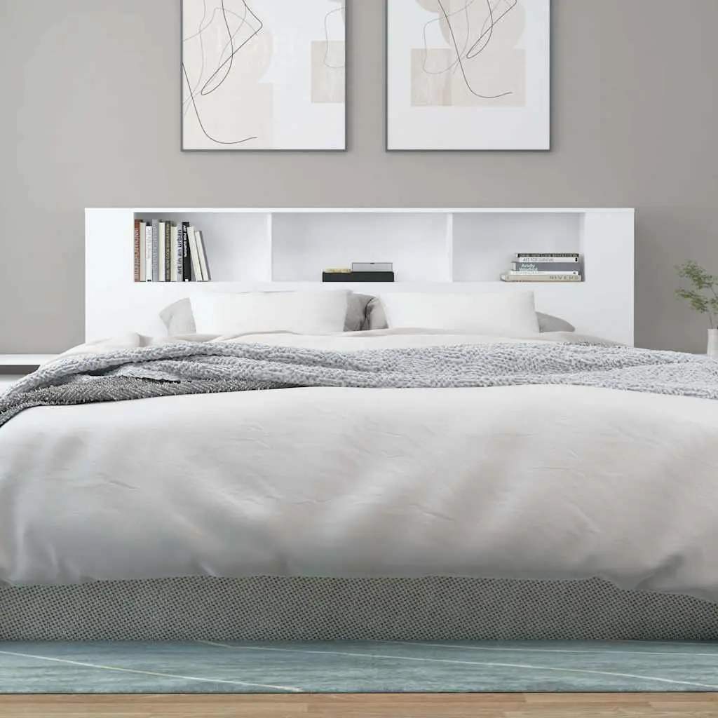 Headboard Cabinet Engineered Wood 200cm White Wall Storage Organiser