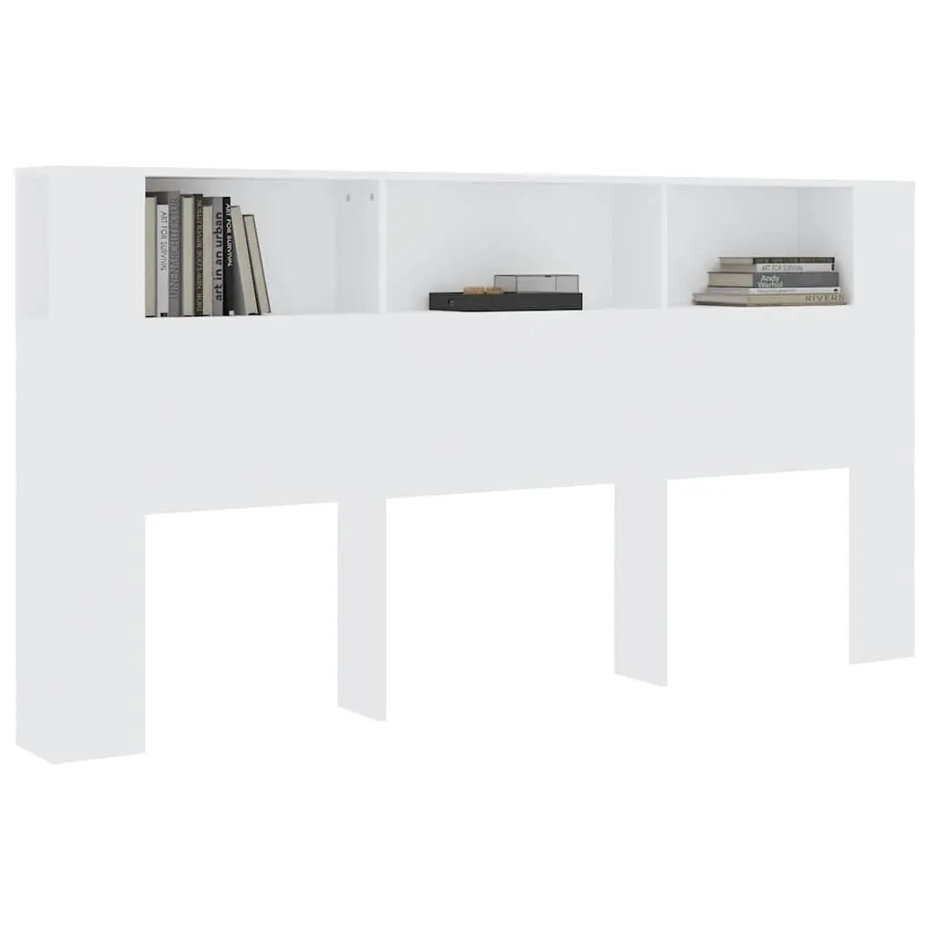 Headboard Cabinet Engineered Wood 200cm White Wall Storage Organiser
